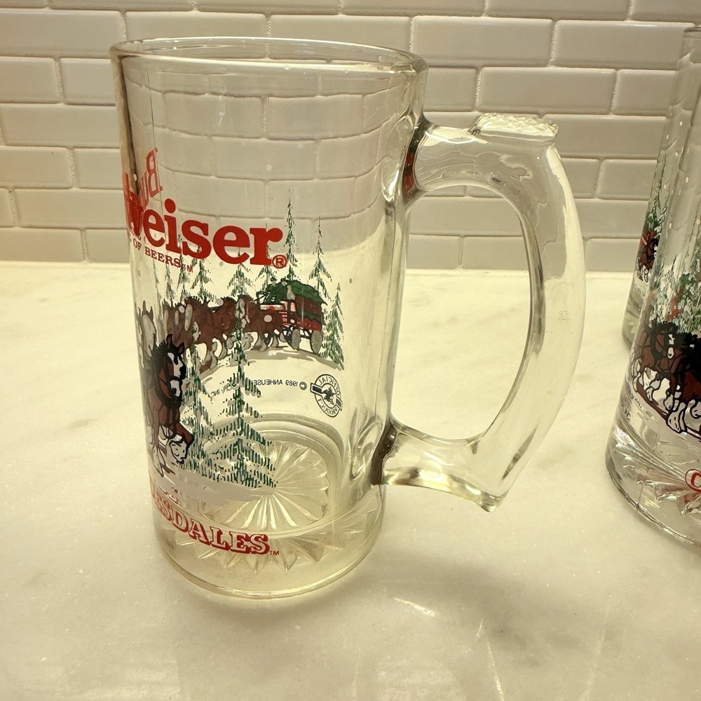 Vtg 1989 Anheuser Busch Budweiser Clydesdales Beer Mugs 4pc 12oz Holiday Stein - Picture 3 of 10